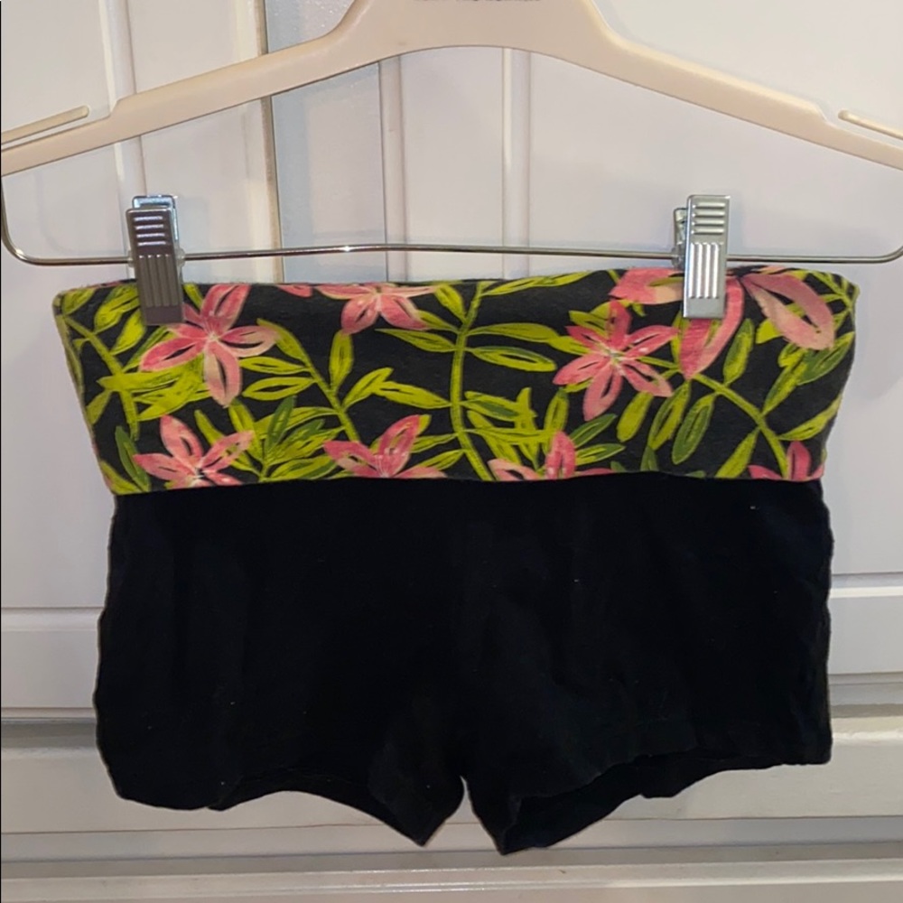 Tropical fold over yoga shorts